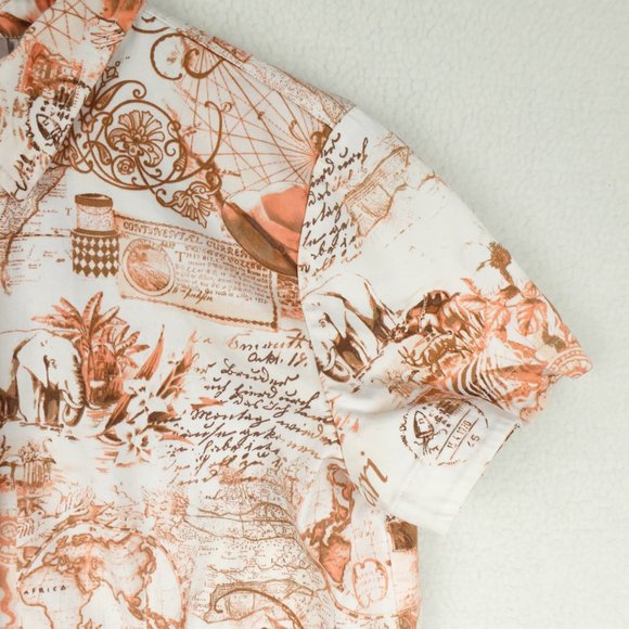 Chicos Womens Button Up Shirt 0 White Red Short Sleeve Travel All Over Print - Picture 3 of 9